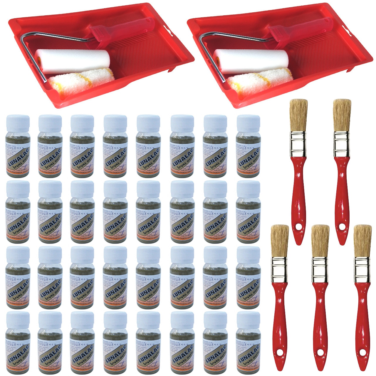 Pachet - 32 x Bronz auriu, 50ml + 2 x Set trafalet cu tava + 5 x Pensula pentru vopsea, 20mm