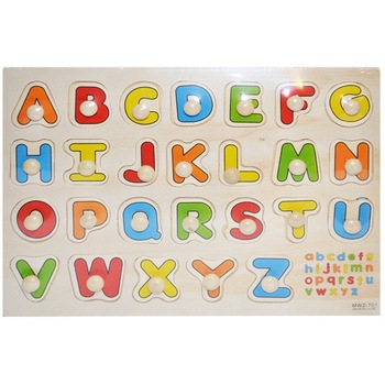 Joc cu litere de lemn pe placa `Alfabet` , Robentoys Joc cu litere de lemn pe placa `Alfabet` , Robentoys