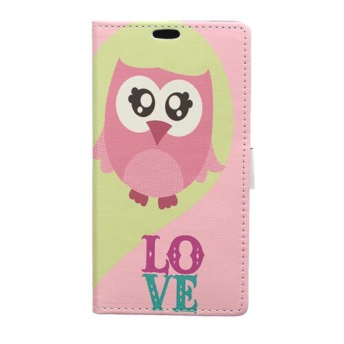 Husa HTC U11, Imprimeu LOVE Pattern and Pink Owl, Deschidere Laterala, Inchidere Magnetica