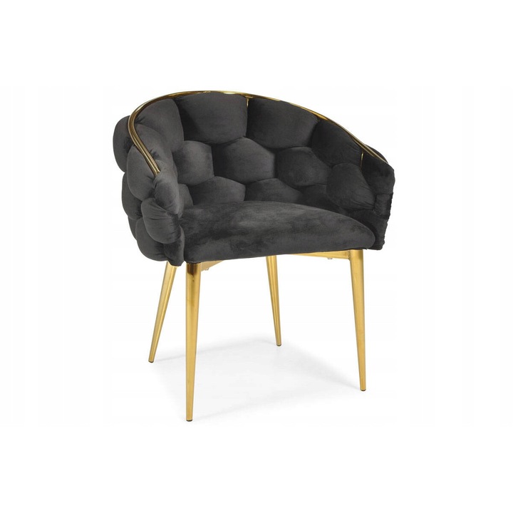 Тапициран стол BALLOON, Luka, черно със златно, 70x60x81см