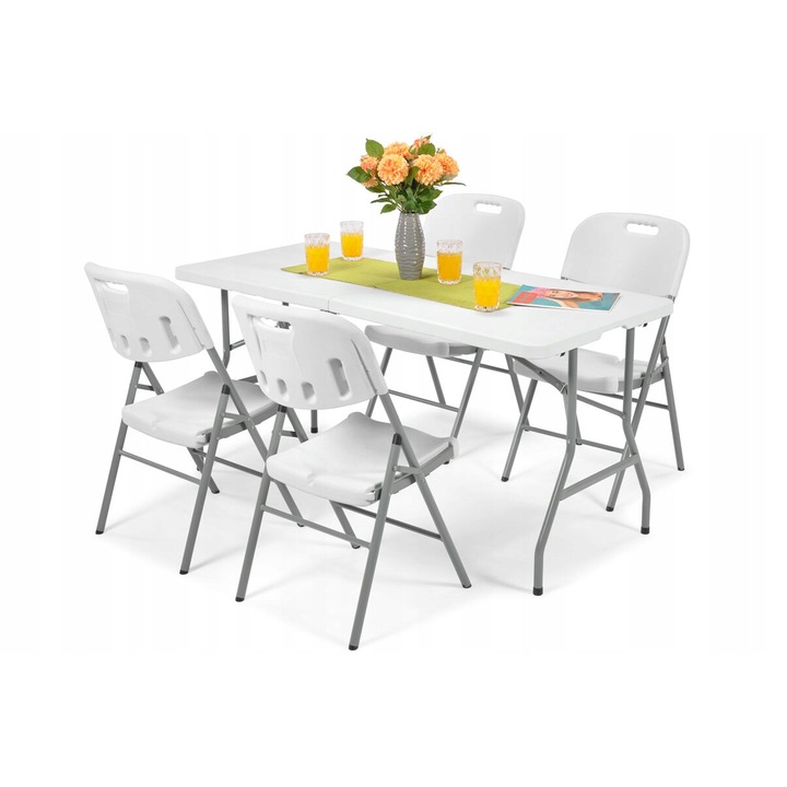 Set mobilier catering, Luka, masa 153x70cm si 4 scaune, alb, structura pliabila