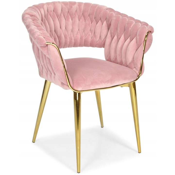 Бляскав розов тапициран стол Luka със златни крака, 73x60x79 см, комплект от 1 бр.