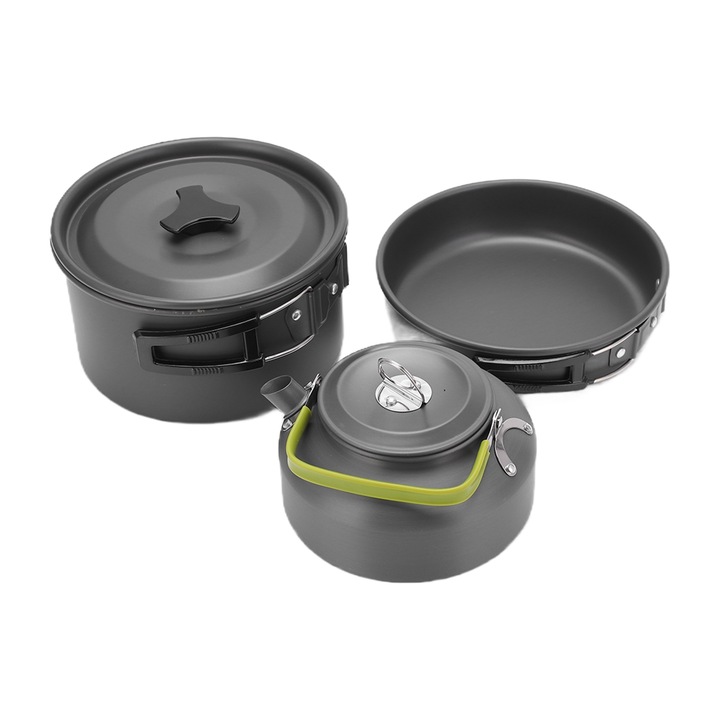 Комплект тенджери/чайник/тиган за къмпинг, Enforose, 2-3 души