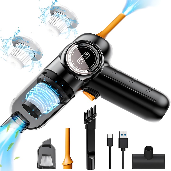 Aspirator portabil wireless pentru casa si masina, 120W, 6000Pa, incarcare USB