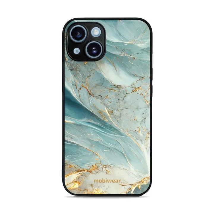Telefontok, Mobiwear, Apple iPhone 14-hez, zöld/arany, ütés- és karcálló