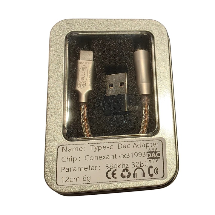 Комплект аудио адаптер Müller® Type C към 3,5 мм жак и USB Type C конвертор TRSS адаптер, DAC ADC 32bit 384Khz, Hi-Res Hi-Fi, Realtek Alc5686, Gold