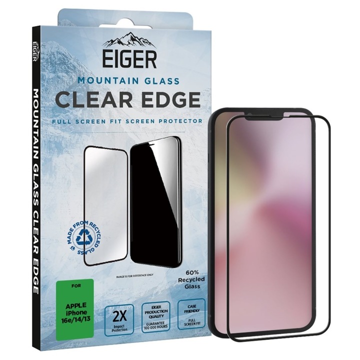 Eiger 3D Mountain Glass képernyővédő fólia kompatibilis iPhone 16e / iPhone 14 / iPhone 13 / iPhone 13 Pro Clear készülékekkel
