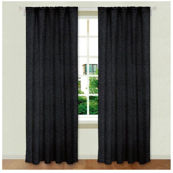 Perdea decorativa, cu banda, poliester, negru, 140x260cm