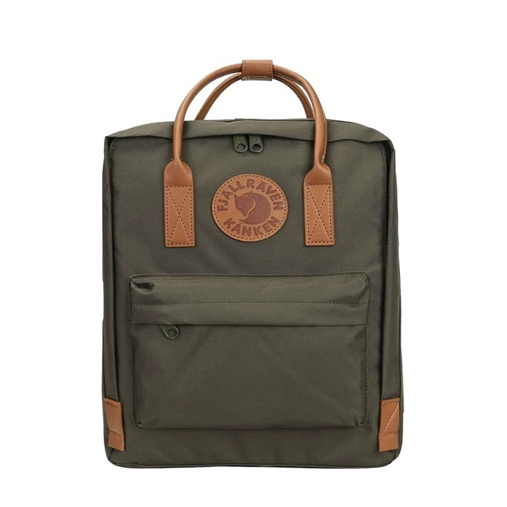 Раница Fjallraven Kanken II, елегантен дизайн с цветни блокове, Военно зелено/Кафяво, 38 x 27 x 13 см
