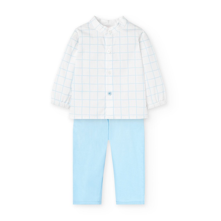 Compleu bebe Boboli, camasa maneca lunga cu pantalon lung, blue, Blue Pale