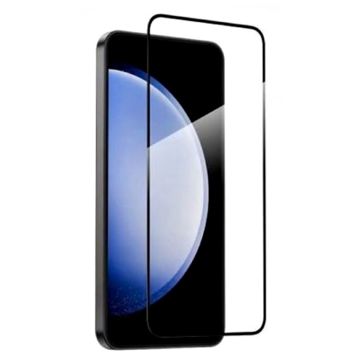 Протектор за екран от закалено стъкло 9H, съвместим със Samsung Galaxy S25, Full Glue, Case Friendly, Black Edge, Atlas