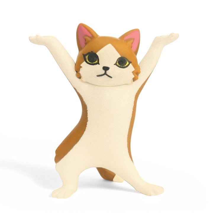 Figurina pisica pentru copii, zioda smart essentials®, jucarii animale domestice figurine pentru dezvoltarea creativitatii, decor miniatura pisica dansatoare, design simpatic si prietenos, plastic non toxic, 5x5.5 cm, cafeniu/alb