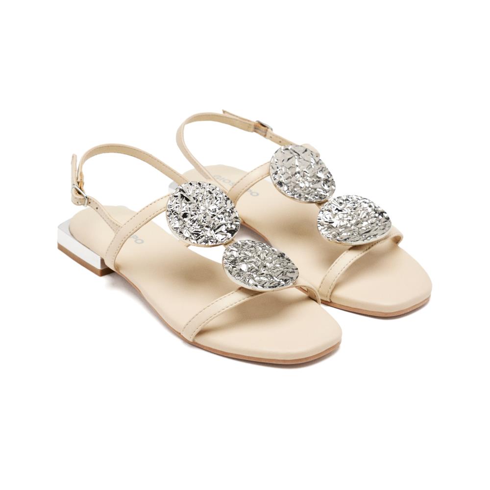 Gioseppo, Sandale din piele cu catarama si elemente metalice, Alb murdar, 39