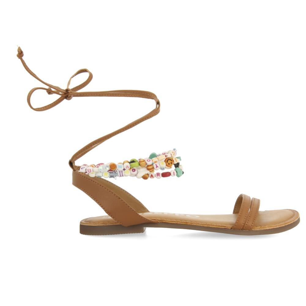 Gioseppo, Sandale din piele cu margele si snururi lungi, Caramel, 38