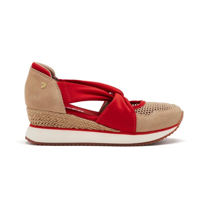 Gioseppo, Pantofi cu talpa wedge si insertii din piele intoarsa, Rosu