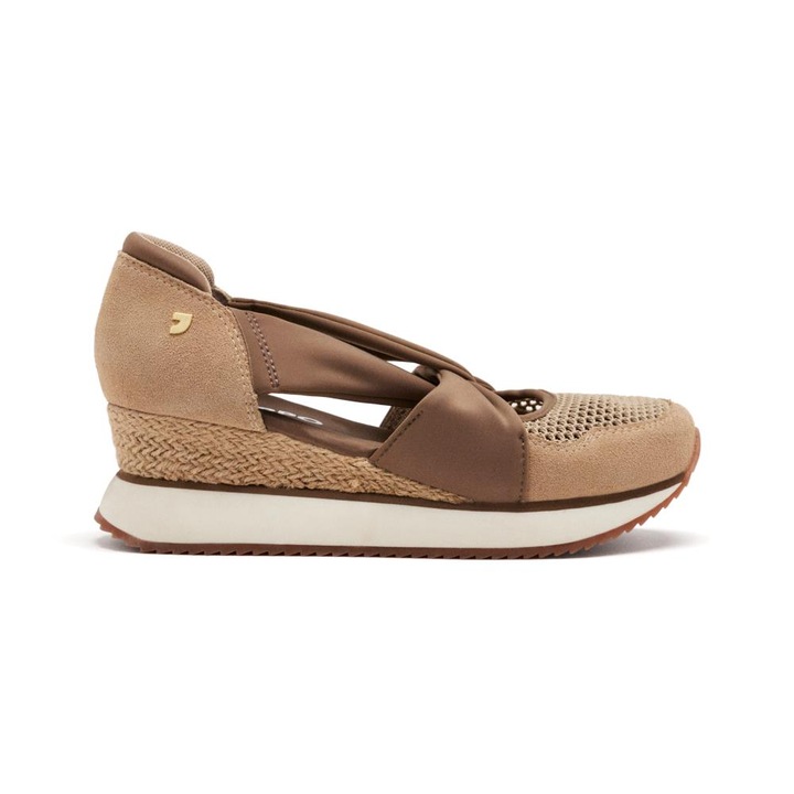 Gioseppo, Pantofi cu talpa wedge si insertii din piele intoarsa, Maro taupe