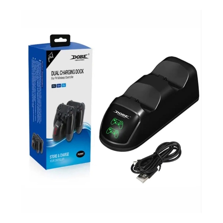 Dock de încărcare dual pentru controler PS4, HAPPY JOKER, negru, 175x60x55mm