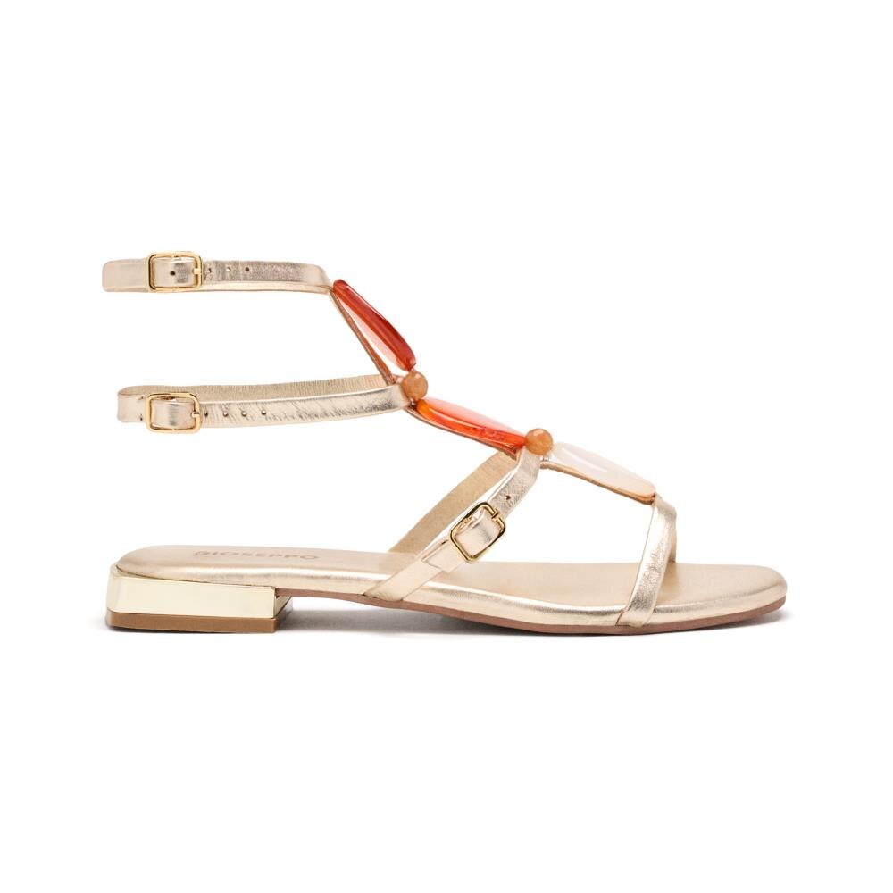 Gioseppo, Sandale din piele cu margele multicolore, Auriu, 39