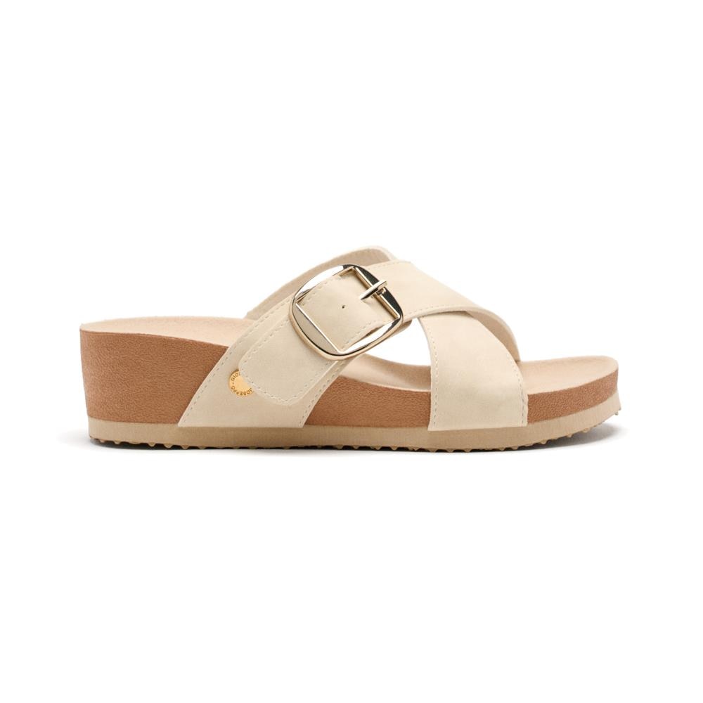 Gioseppo, Papuci cu talpa wedge si barete incrucisate Winn, Alb murdar, 37