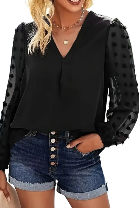 Bluza eleganta cu maneci voal picouri, Negru