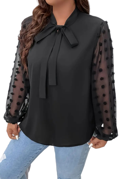 Bluza eleganta cu maneca din voal cu picouri, Negru