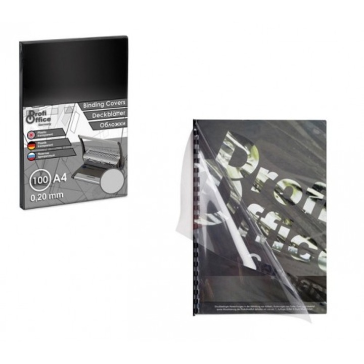 Прозрачни корици за подвързване ProfiOffice, А4, 200 мкр, цветни опушени, 100 листа пакет