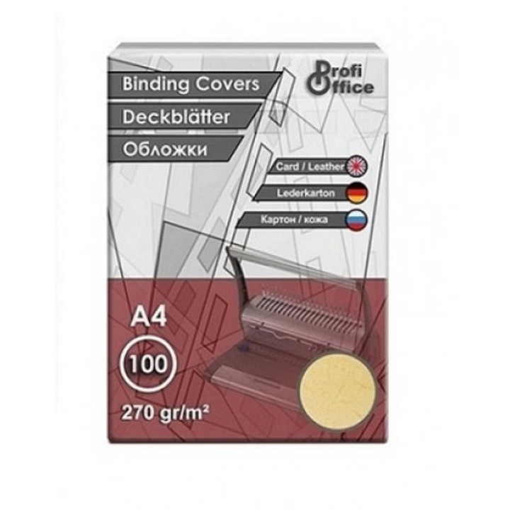 Картонени корици за подвързване ProfiOffice, А4, 270гр, слонова кост, 100 листа пакет