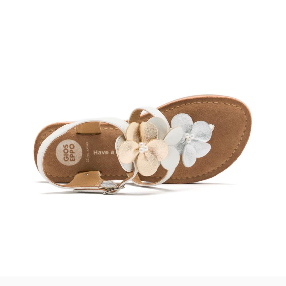 Gioseppo, Sandale din piele cu aplicatii florale, Alb, 32 EU