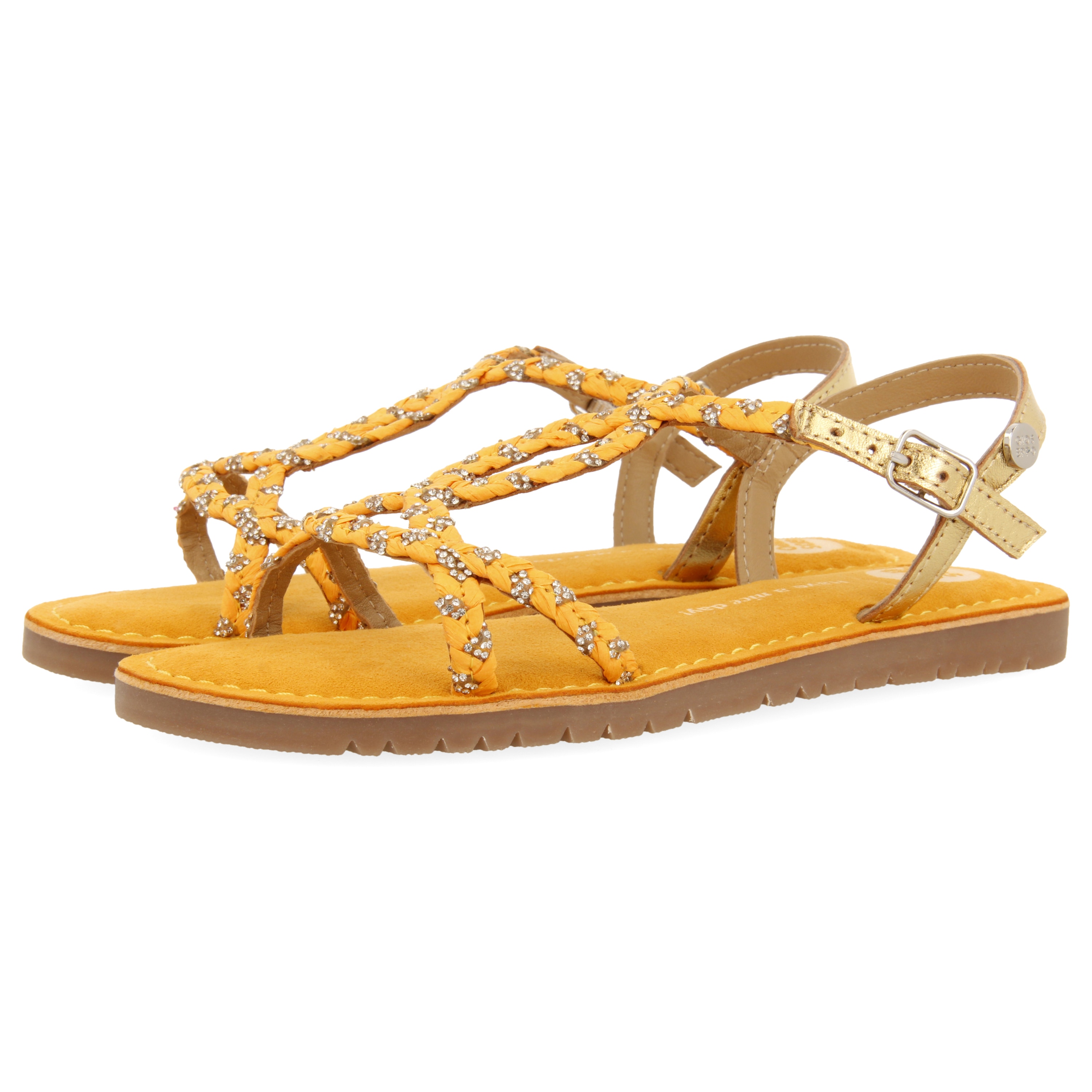 Gioseppo, Sandale din piele cu barete multiple, Mustar, 27 EU