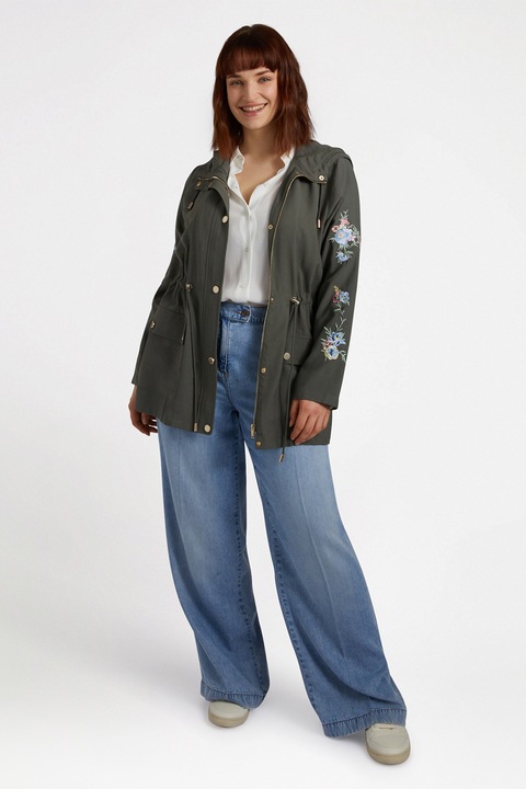 FIORELLA RUBINO, Jacheta cu model floral si snur de ajustare, Kaki/Albastru glaciar, 42