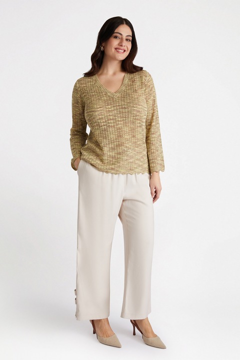 FIORELLA RUBINO, Pulover cu decolteu in V, Bej deschis