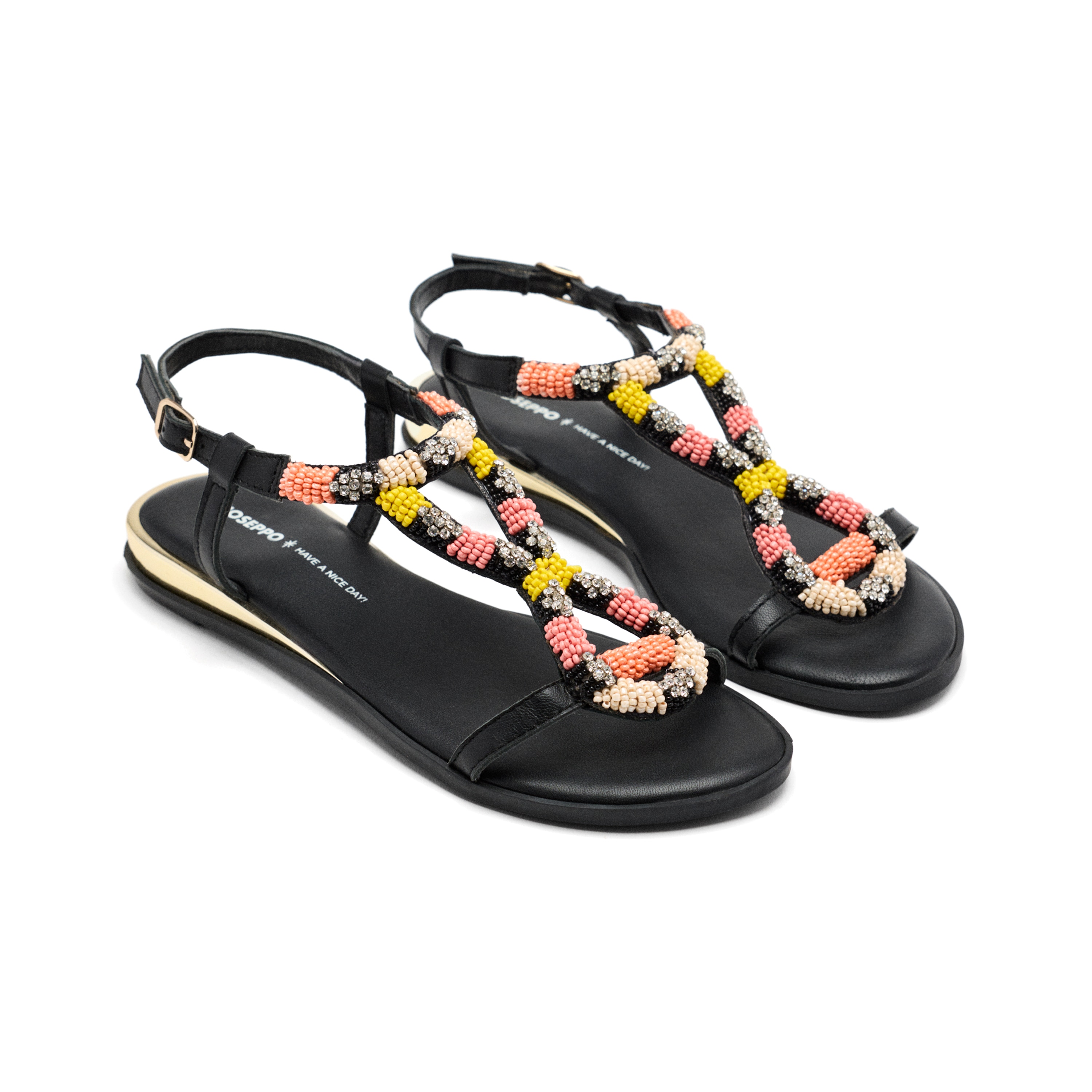 Gioseppo, Sandale din piele cu margele si strasuri, Multicolor, 38