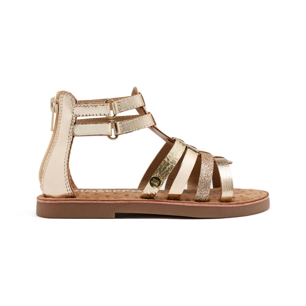 Gioseppo, Sandale din piele cu talpa plata, Auriu, 32 EU