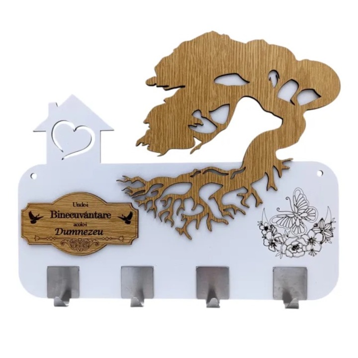 Blank cuier pentru perete, cadou personalizat cu mesaj standard personalizat "Unde-i Binecuvantare, Acolo-i Dumnezeu!", dimensiune 38x28cm, alb