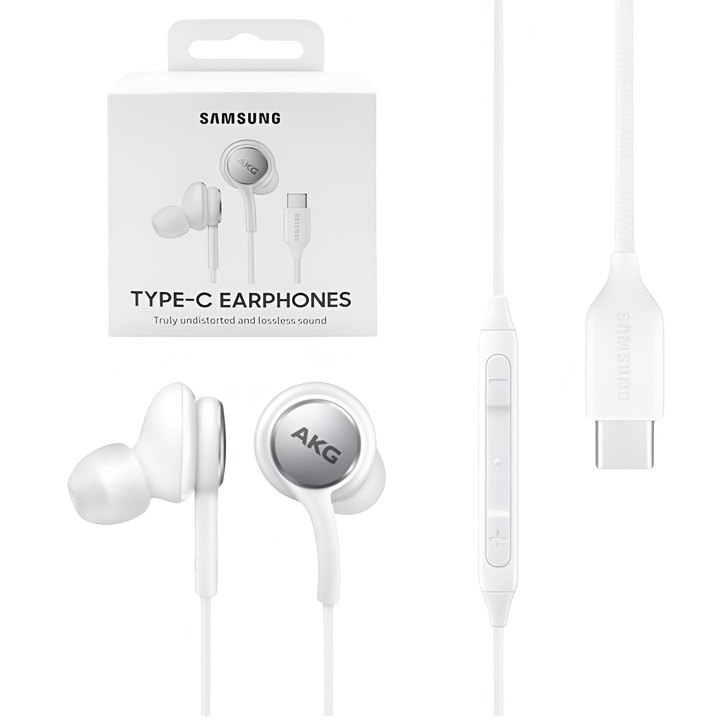 Samsung USB Type-C слушалки EO-IC100 от ONSG®, първокласен звук, калибриран от AKG, USB Type-C свързаност, ергономичен дизайн, двупосочни високоговорители, вграден микрофон, Samsung съвместимост, бял