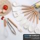 Set Premium Ustensile de Bucatarie pentru Gatit, 12 Piese din Silicon cu Manere din Lemn Bambus Ergonomice, Durabile, Sigur pentru Alimente, Rezistente la Temperaturi Inalte, Usor de Curatat si Organizat, Alb