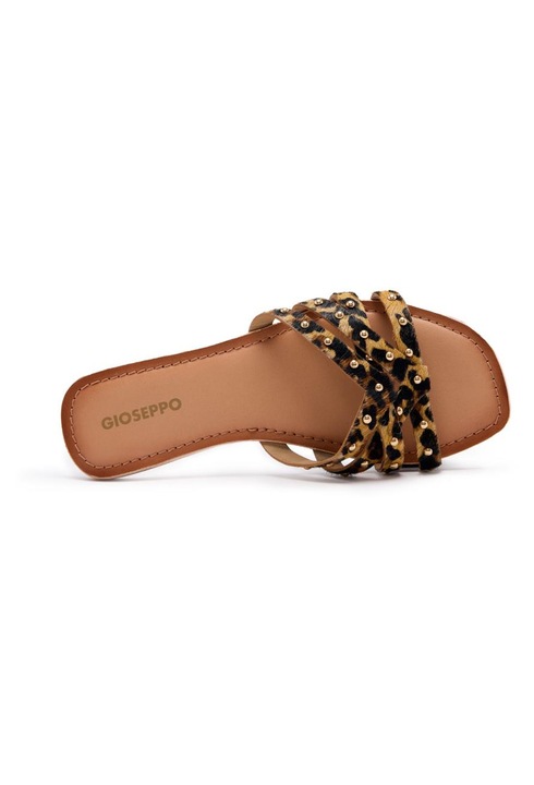 Gioseppo, Papuci din piele cu toc si animal print Isabelle, Maro inchis/Maro nisip