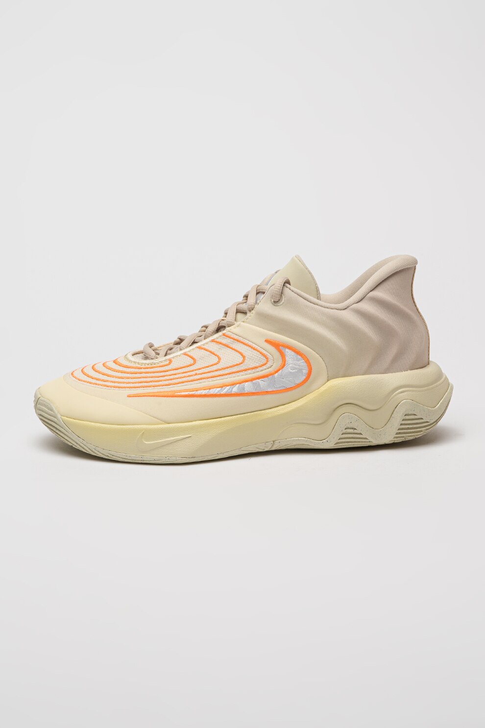Nike, Pantofi Giannis Immortality 4 cu logo contrastant, pentru baschet, Portocaliu neon, Crem, 7.5