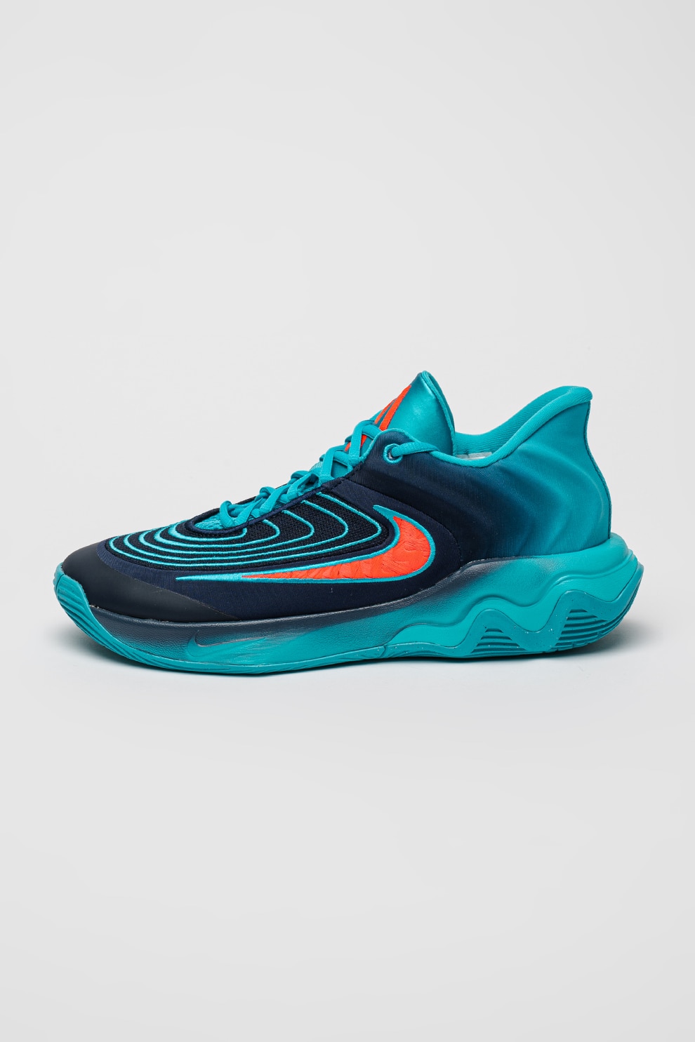 Nike, Pantofi Giannis Immortality 4 cu logo contrastant, pentru baschet, Roz neon, Albastru deschis, Bleumarin, 9