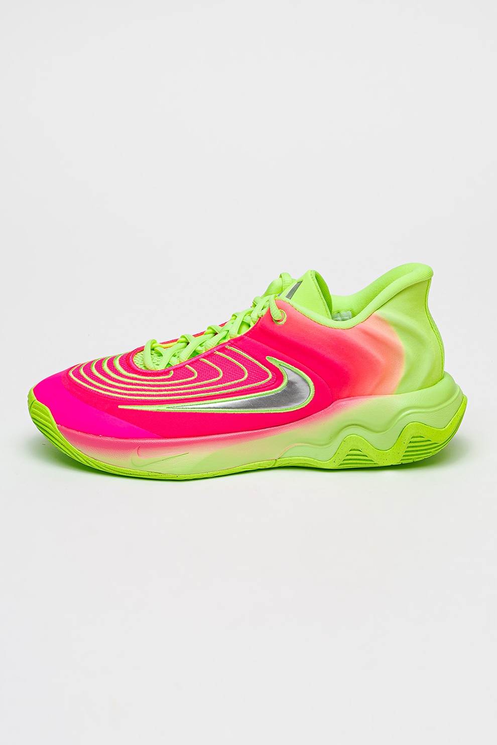 Nike, Pantofi Giannis Immortality 4 cu logo contrastant, pentru baschet, Verde, Fucsia, 8