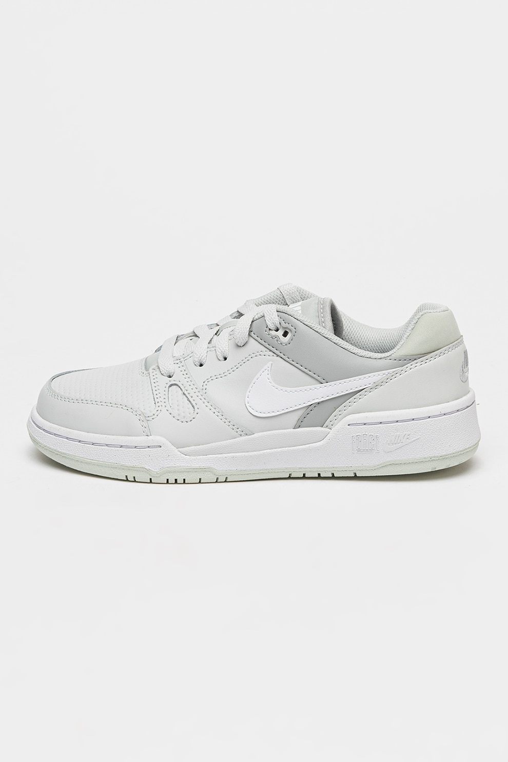 Nike, Pantofi sport low-cut din piele si piele ecologica Full Force, Gri deschis, Alb optic, 35.5 EU