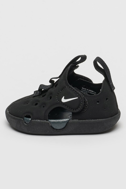 Nike, Sandale cu velcro si logo, Negru