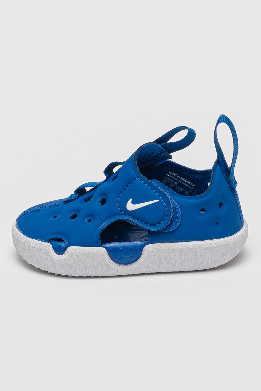 Nike, Sandale cu velcro si logo, Albastru royal, 23.5 EU