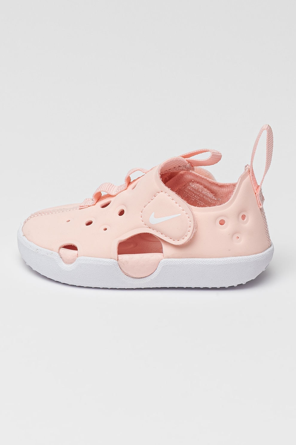 Nike, Sandale cu velcro si logo, Roz pastel, 27 EU