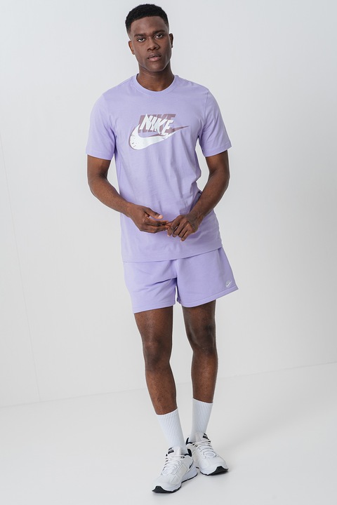 Nike, Tricou din bumbac cu imprimeu logo, Alb/Maro deschis/Lila
