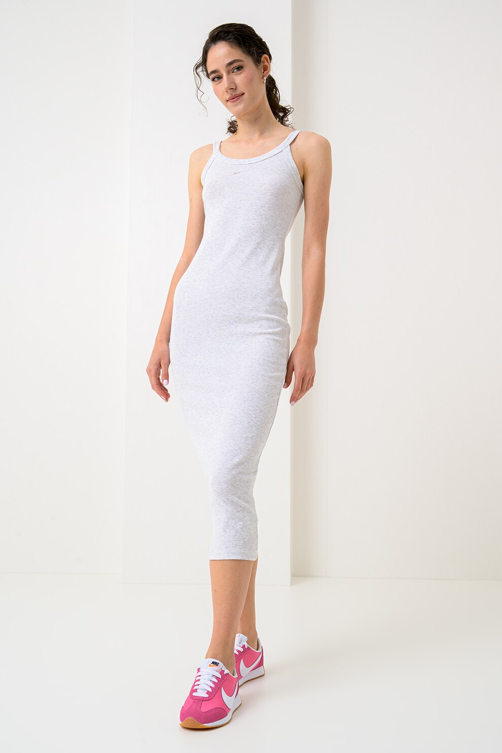 Nike, Rochie bodycon din amestec de lyocell, Alb, Gri inchis, XL