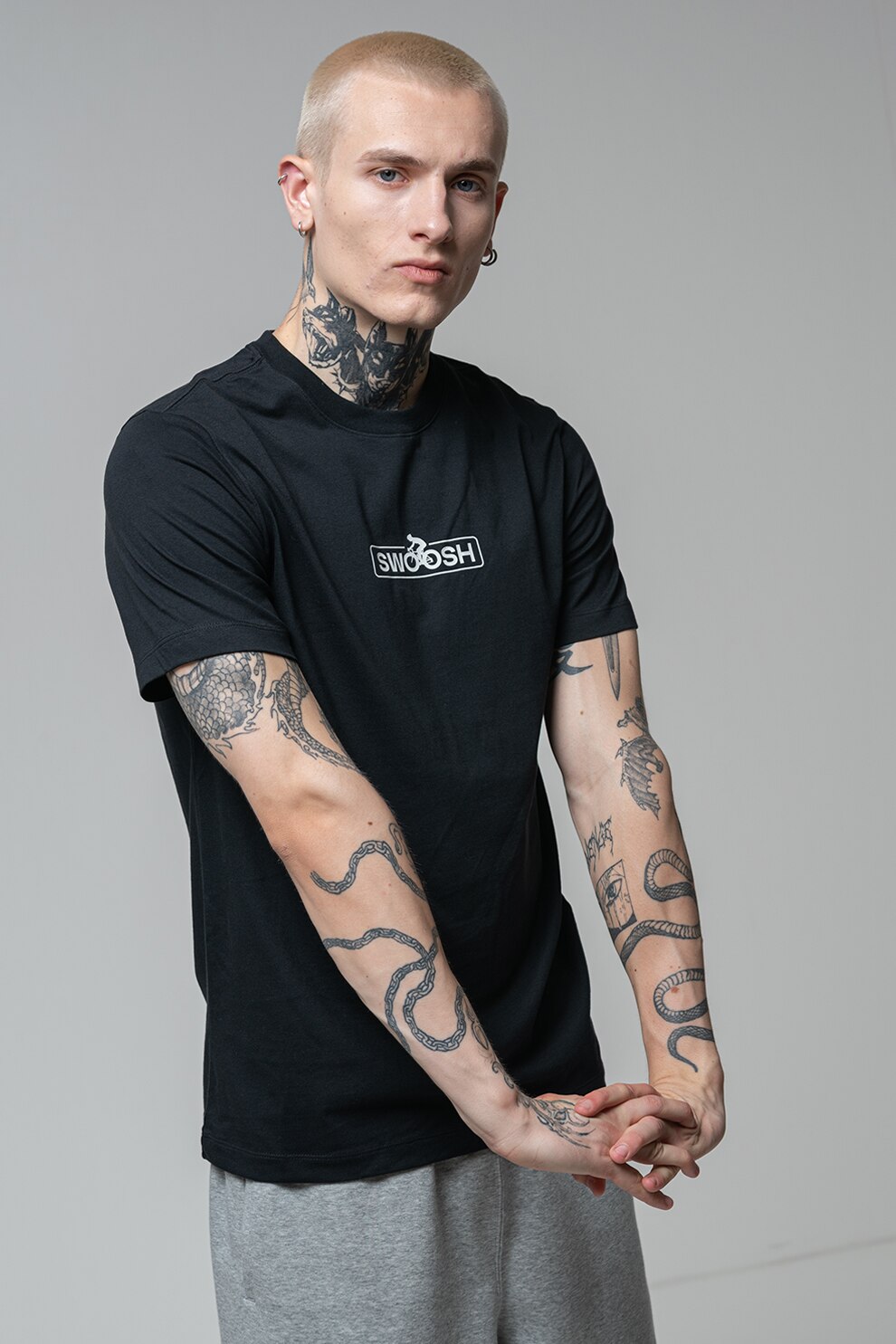 Nike, Tricou cu decolteu la baza gatului, Alb, Negru, XL