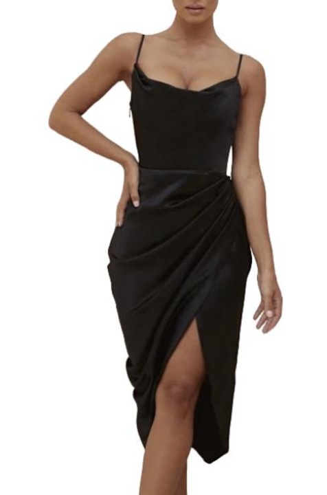 Рокля, сатен, черно