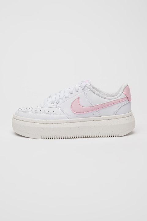 Nike, Pantofi sport din piele si piele ecologica Court Vision Alta, Alb/Roz pastel