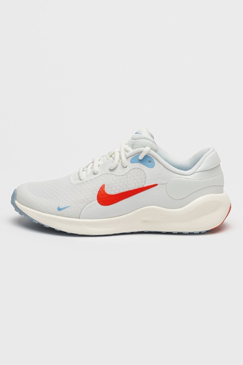 Nike, Pantofi cu imprimeu logo, pentru alergare Revolution 7, Rosu/Albastru pal
